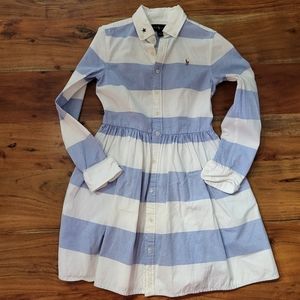Polo Ralph Lauren Blue/White Long Sleeve Shirt Dress - 10